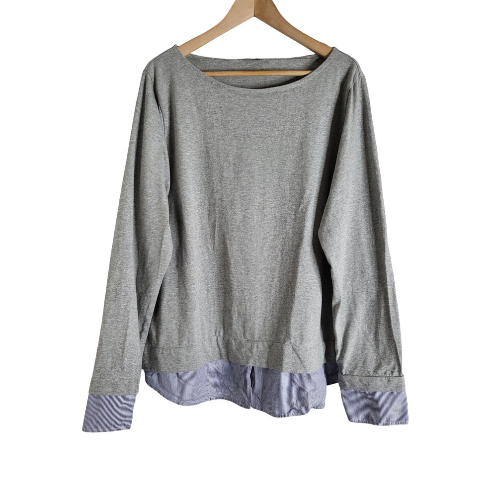 J.Crew Mercantile XXL Gray Knit Top Striped Layered Hem Long Sleeve Preppy